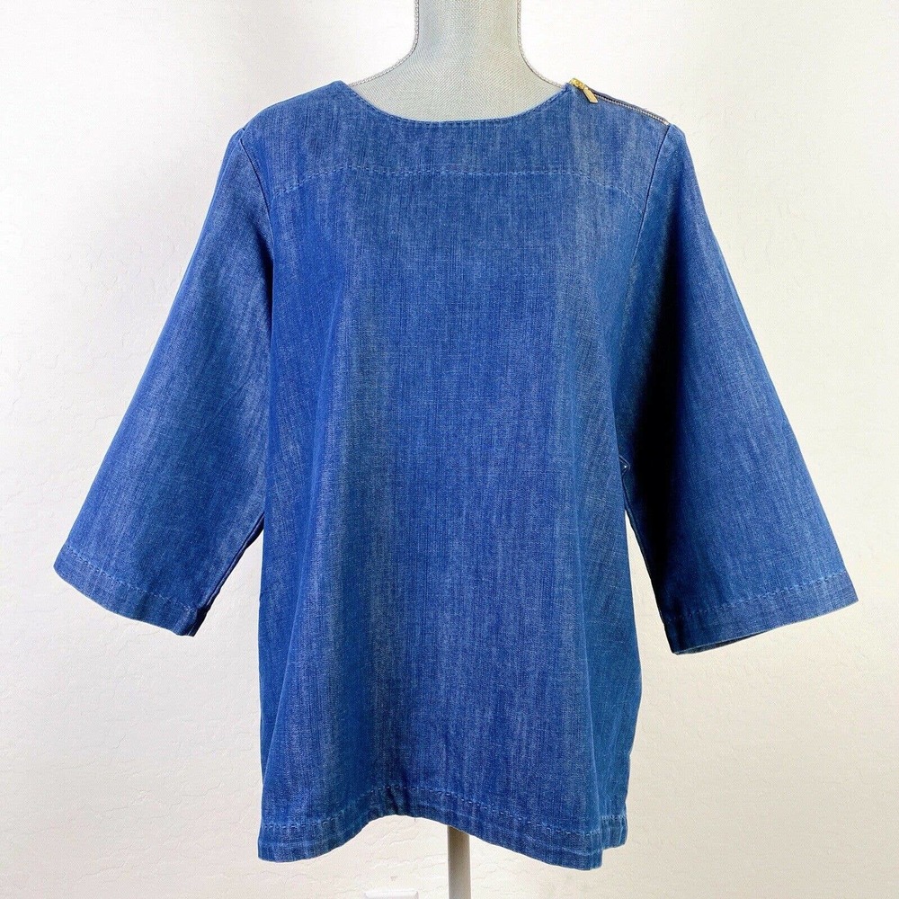 Martha Stewart Womens Top Size Large Blue Chambray